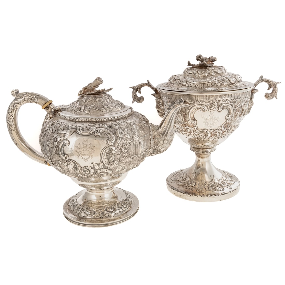 Samuel Kirk Coin Silver Armorial Teapot & Sugar (1 of 9)