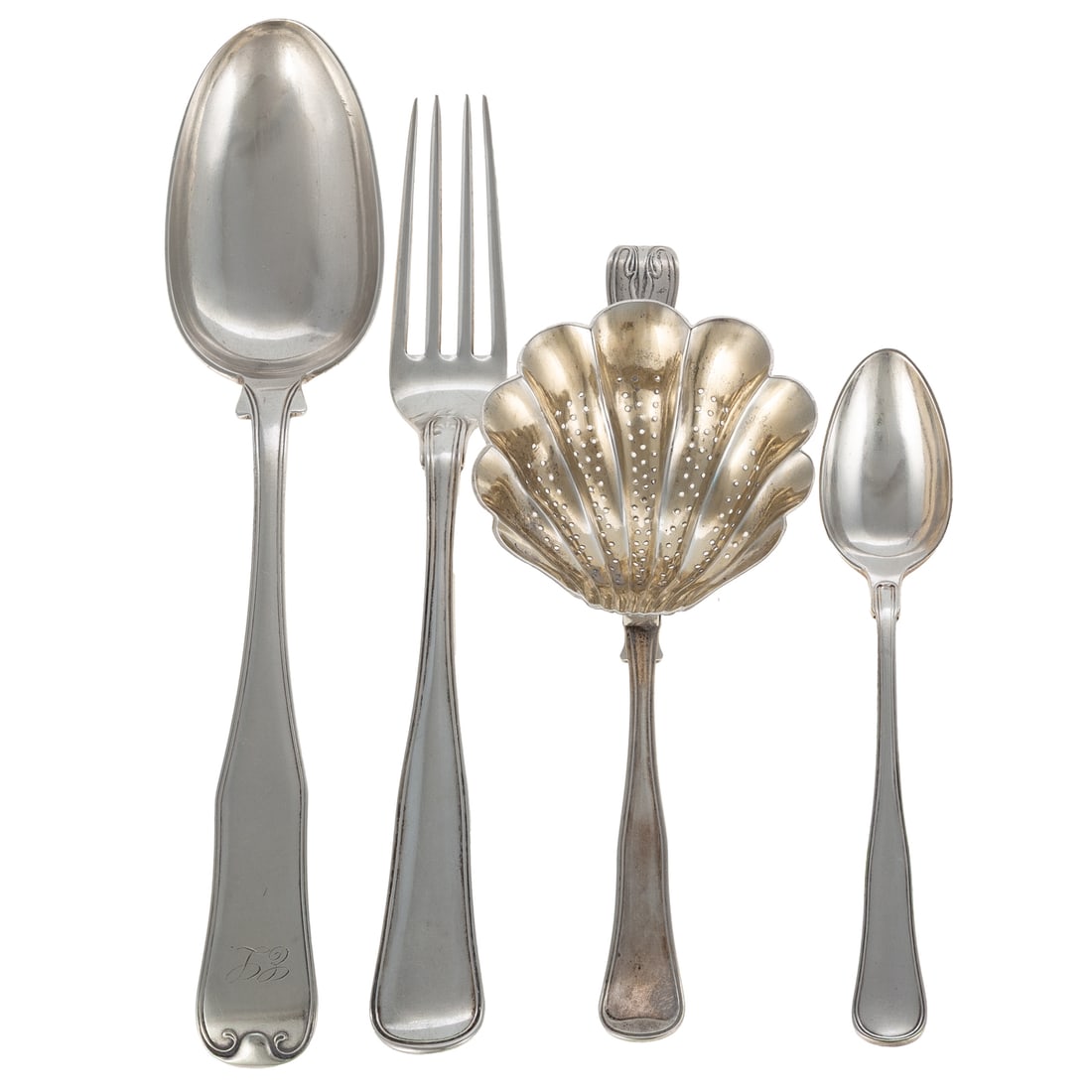 Collection of Danish Silver Flatware: Late 19th century-early 20th century, 826 silver standard, by various makers including: G. Kolling, C.T. Haagensen, P. Hertz, and others. In a Fiddle & Thread pattern, some monogrammed, dated and