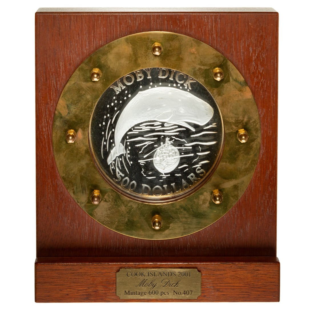 2001 Cook Islands $500 Silver Proof 64.24 Oz .999: This proof coin is .9999 silver and was 2 Kilos at 64.24 troy ounces. One side is Queen Elizabeth II and the other is Moby Dick jumping over a boat. There were only 600 minted and many were sold in
