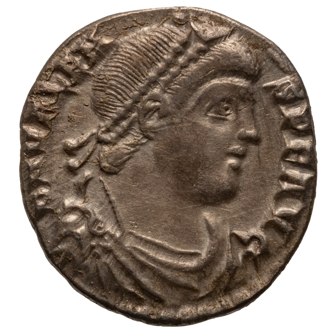 Valens (354-378) Silver Siliqua XF-AU: Co-emperor with his brother Valentinian I, responsible for the eastern portion of the empire. He was successful until a large group of Germans rebelled, defeated his army and killed him. This coin is