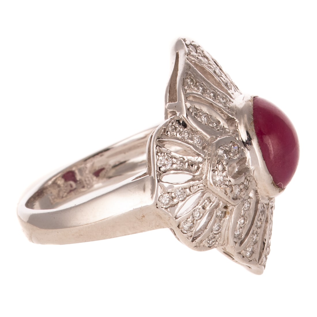 A Cabochon Ruby & Diamond Ring in 18K - 2