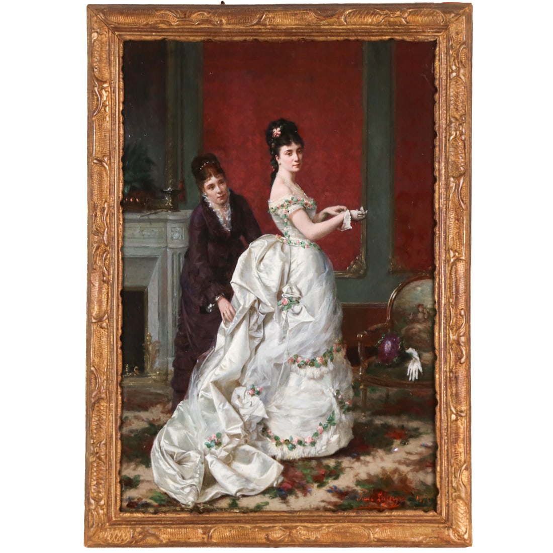 Paul Jean-Baptiste Lazerges. Lady & Attendant, oil: (French, 1845-1902) Oil on panel, 1875, signed "Paul Lazerges" and dated lr, sight size: 21 1/2 x 14 1/4 in., framed size: 25 x 17 1/2 in. Provenance: From a private collection, Palm Beach, FL
