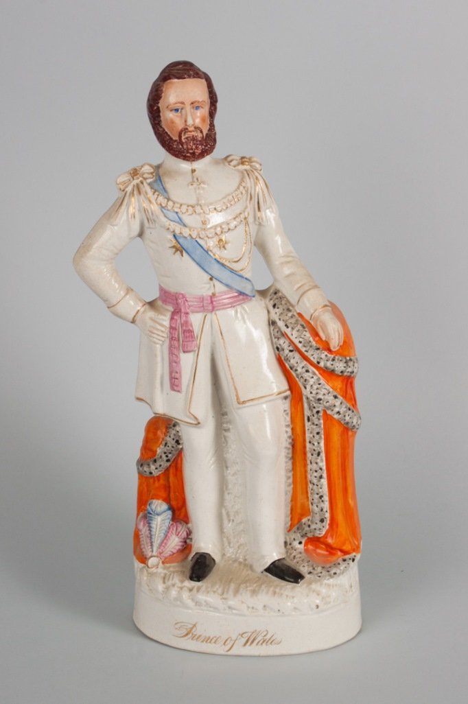 Staffordshire figure of Prince Albert: painted earthenware figure, marked on base in gilt letters "Prince of Wales," 16 1/2 in. .