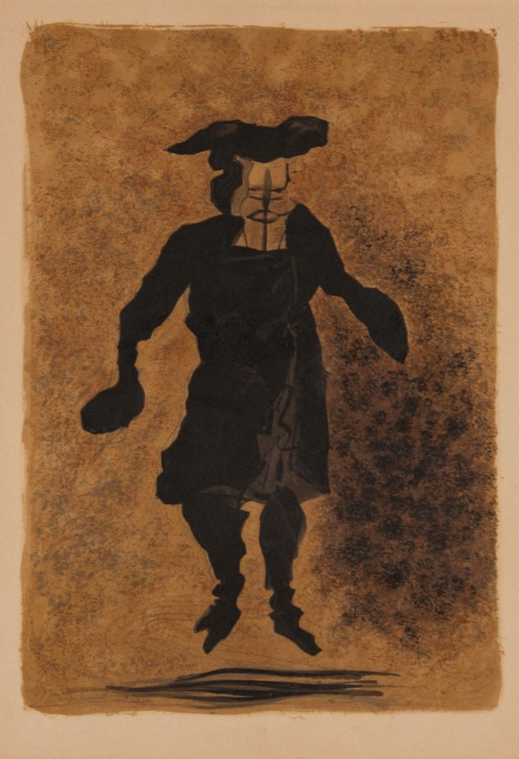 Georges Braque "Man Standing," color lithograph: (French, 1882-1963). From "Regards Sur Paris," unsigned, 10 1/2 x 7 1/4 in., framed. Ferdinand Roten gallery label on verso.