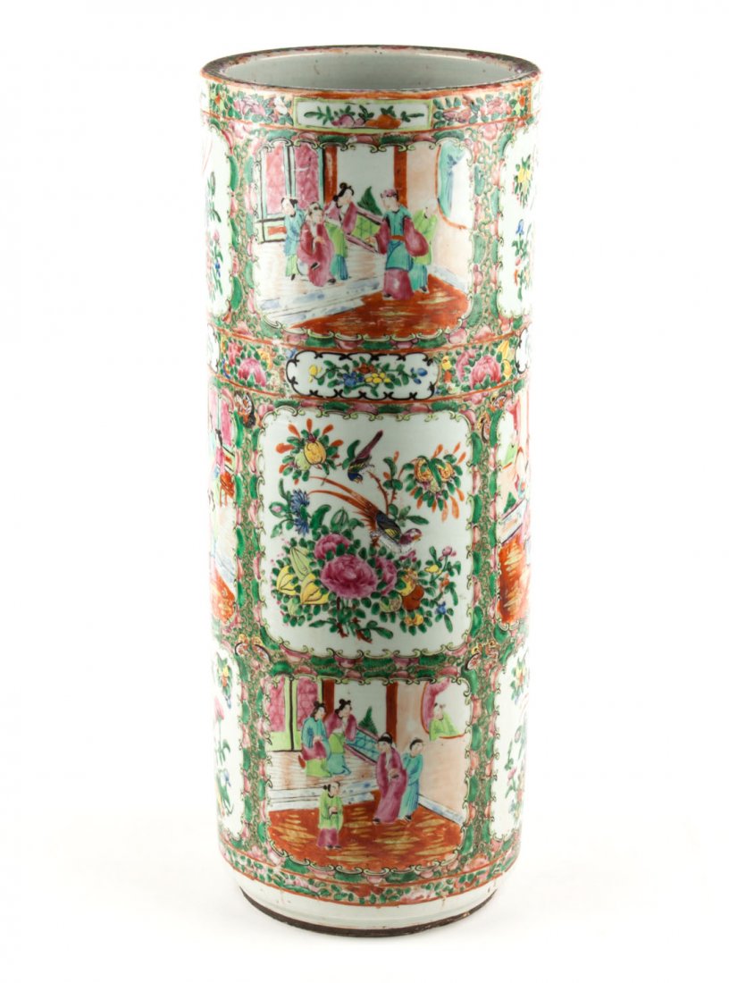 Chinese Export Rose Medallion umbrella stand: fourth quarter-19th century; 24 in. H., 9 in. Diam.