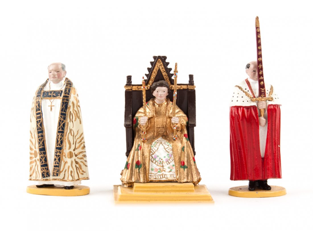 Britain's 50th Anniversary Coronation set: #41000, six painted lead figures of Queen Elizabeth II coronation, with original box