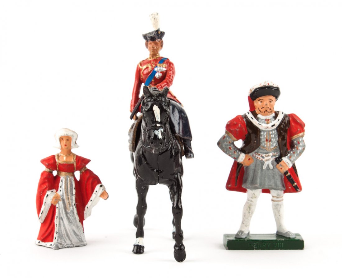16 assorted painted lead figures: mostly Britains; military band figures, King Henry VIII and his six wives, and others
