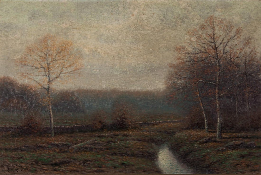 George W. Drew. Landscape, oil on canvas: (American, 1875-1968). Autumn Landscape with Stream, oil on canvas, signed "George W. Drew" ll, 20 x 30 in., framed