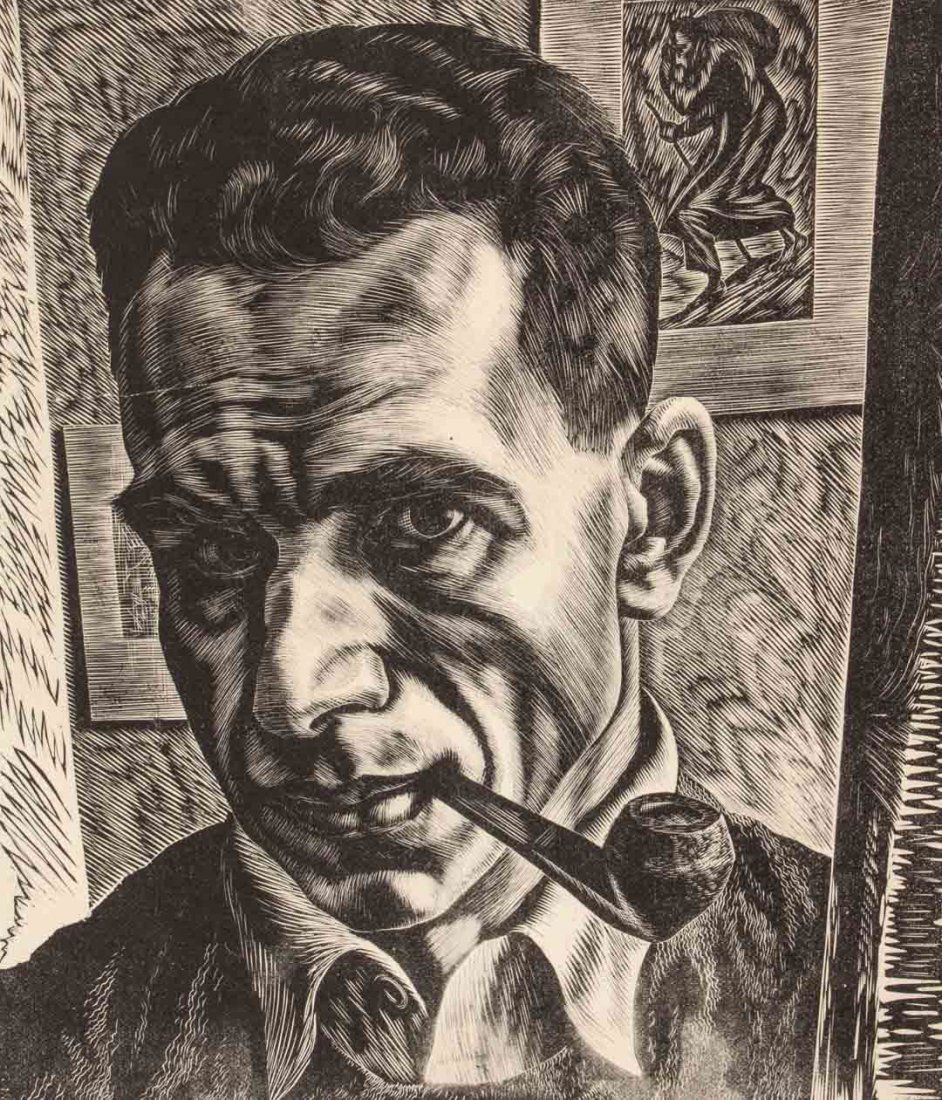 Isaac Friedlander. Self Portrait, 1935, engraving: (American, 1890-1968). Wood engraving, signed "I. Friedlander," dated "New York, 1935" ll, inscribed "To Joe Kaye" lc, 10 1/2 x 8 3/4 in., unframed. Comes with one signed note to the artist from Emil