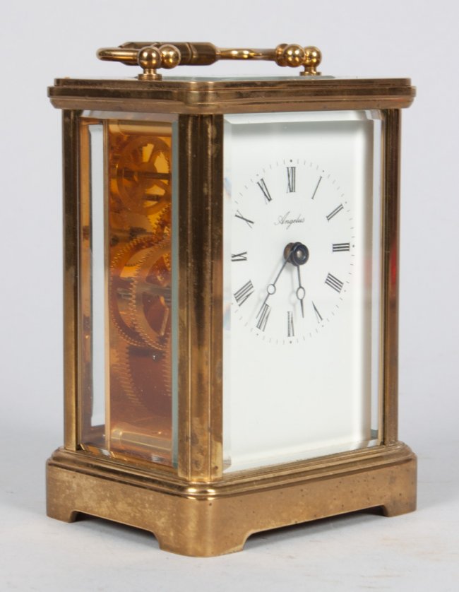 Angelus brass and glass carriage clock Lot 1031