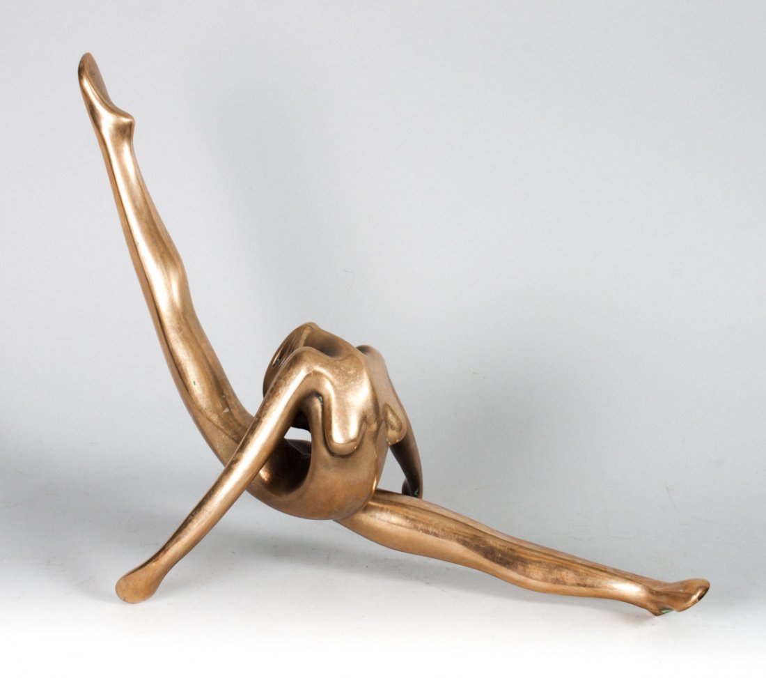 Bennett bronze sculpture: Robert "Bob" Bennett (American, 1928-2003). Polished bronze abstract female nude, signed "Bob Bennett '81," 8 1/2 in. H., approx. 12 in. L.
