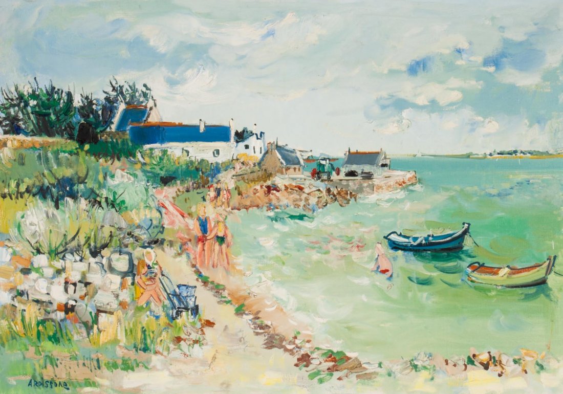 Yolande Ardissone. "Place a Kercroc": (French, b.1927). oil on canvas, signed "Ardissone" ll, 25 1/2 x 36 1/4 in., framed