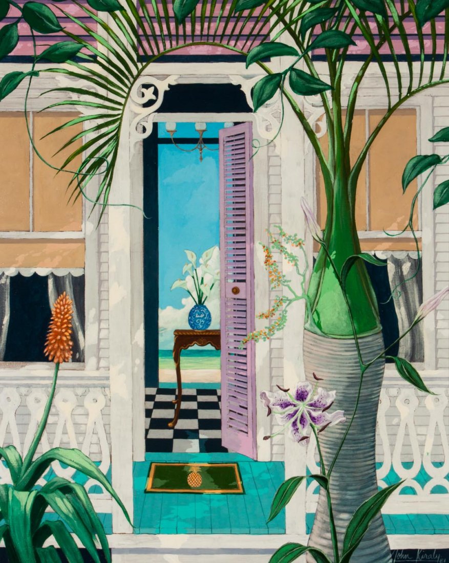 John Kiraly. Beach Home, oil on canvas: (American, b. 1943). Signed and dated "John Kiraly, '81" lr, 30 x 24 in., framed