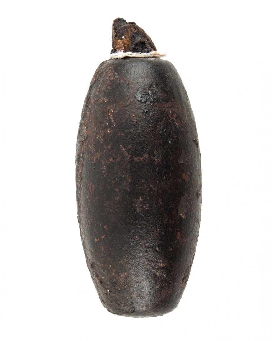 Projectile: Confederate Rains hand grenade: recovered from the Savannah River, near Augusta, Ga.; 4 1/2 in. L., 1 3/4 in. Diam.