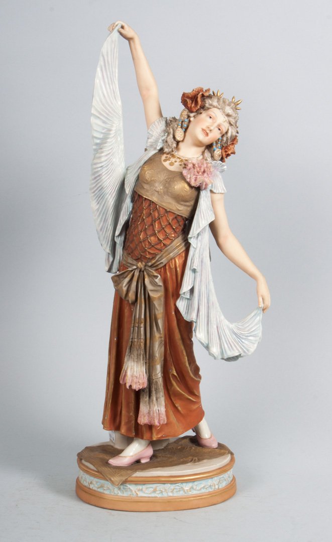 Royal Dux porcelain figure :"Kriemhilde": Germanic maiden modeled after legendary Wagner & Fritz Lang heroin, 22 in. H.