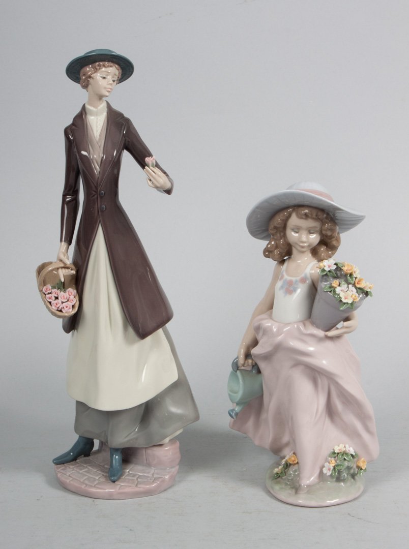 Two Lladro porcelain figures: "A Wish Come True," 7676, 10 in. H.; and "Tokens of Love," 6351, 13 in.