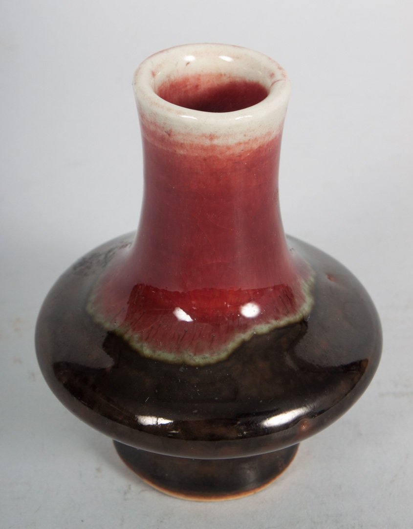 Chinese monochrome miniature vase: early 20th century; overlay Sang du Boeuf and brown glaze, 3 in. H.