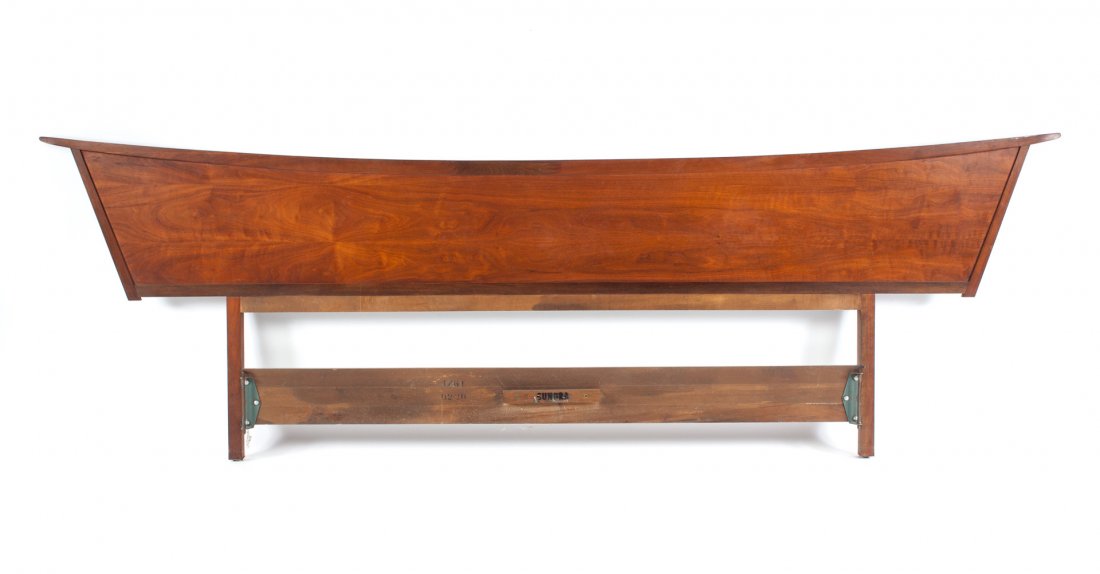George Nakashima/Widdicomb headboard: walnut trapezoidal-shaped king-size headboard with Sundra finish, 40 in. H., 127 in. L.