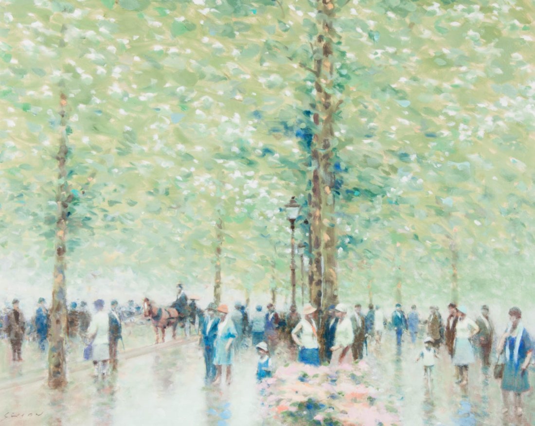 Andre Gisson. "After the Spring Shower" oil/canvas: (American, 1928-2003). Oil on canvas, signed "Gisson" ll, 24 x 30 in., framed