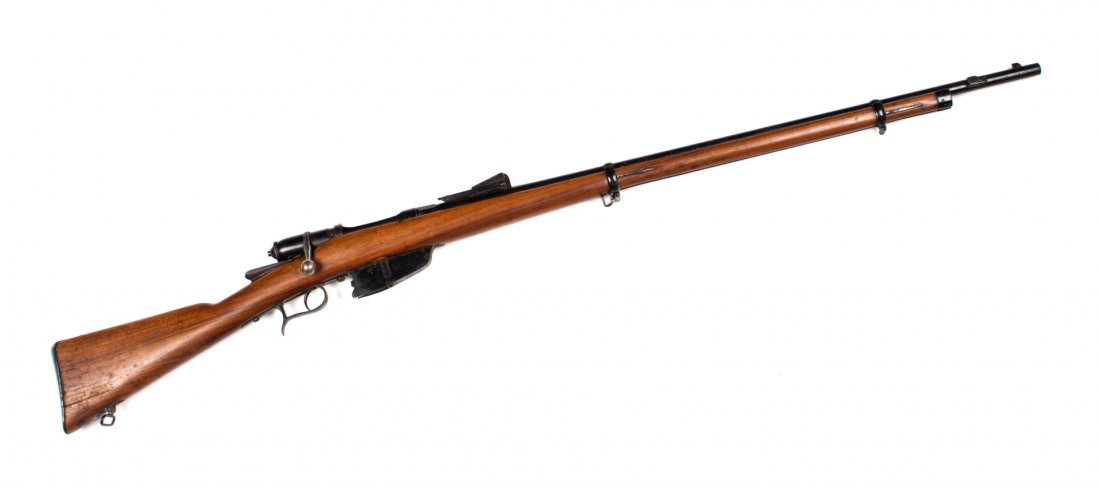 Italian Vetterli-Vitali Model 1870/87 rifle: magazine-fed, bolt-action; Brescia Armory, serial #OR9147, dated 1889: 10.35 mm. cal.; the barrel 33 1/2 in. L.; metal parts with black japanned finish; walnut stock bearing traces of old stamps; 52 3