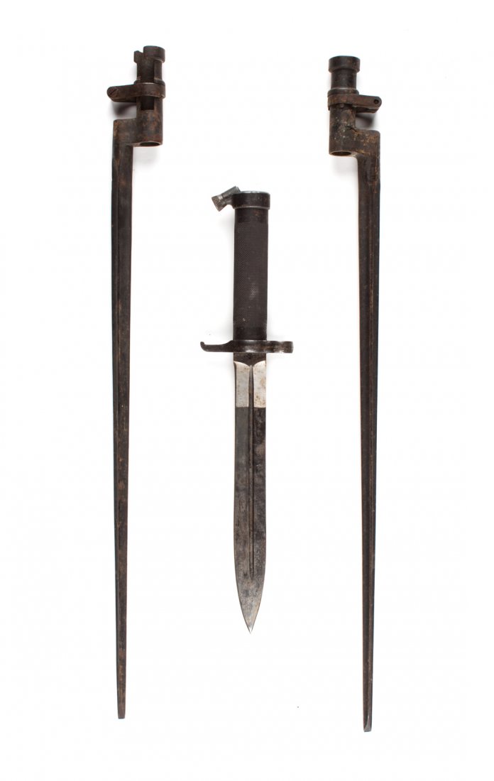 Two German needle-type bayonets: for K98 rifle, WWI era; together with a Swedish Model 1896 Mauser bayonet