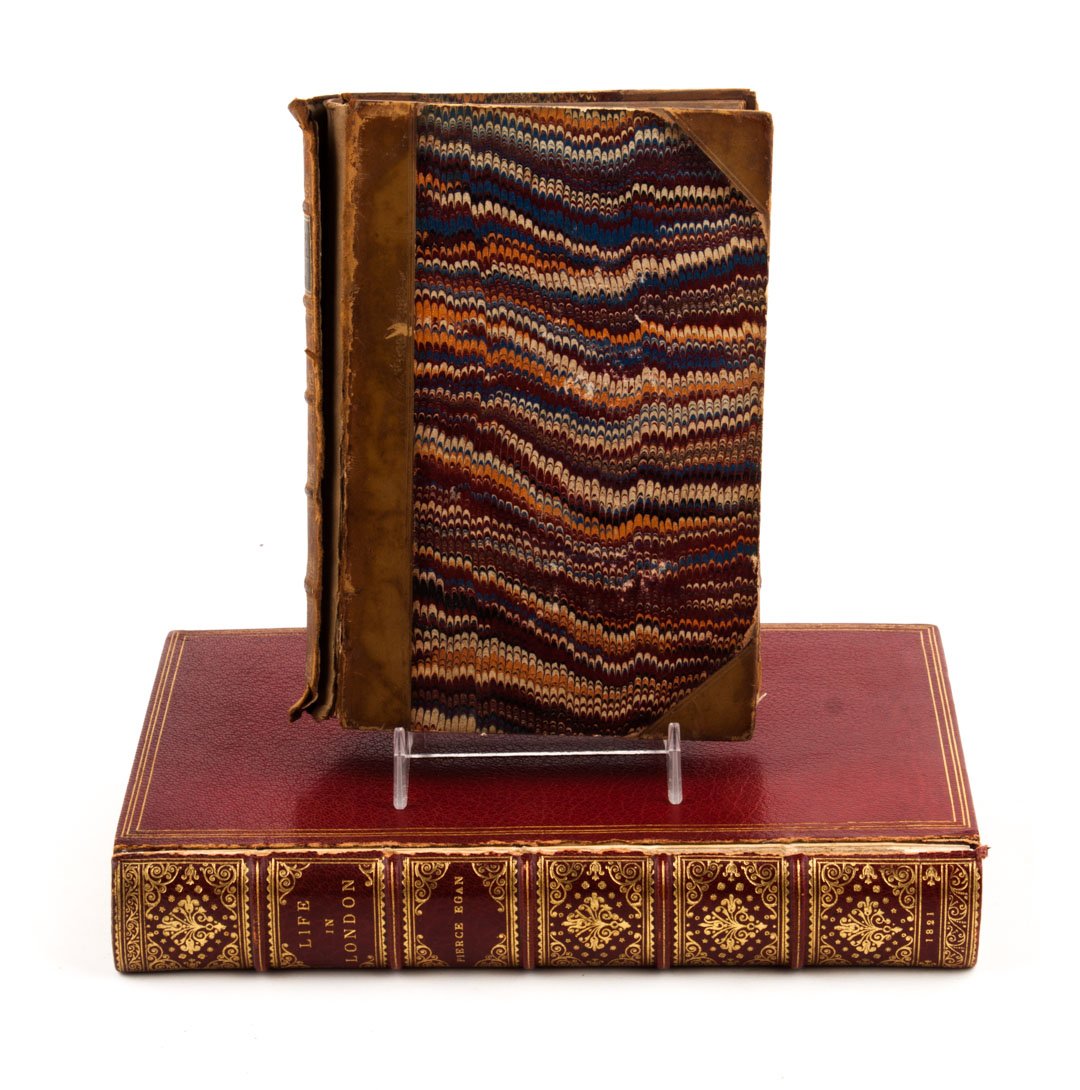 [London] Two on Life in London: Pierce Egan, Life in London: or the day and night scenes of Jerry Hathorn, Esq. and his elegant friend Corinthian Tom (London: 1821) colored plates, 8vo full red morocco by Riviere; John Timbs, Clubs