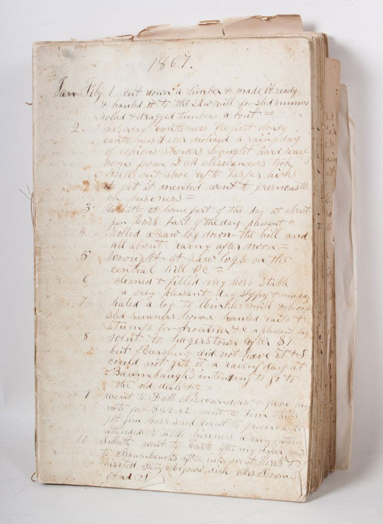 [Americana] Fifteen manuscript journals: kept by Abram Bowman, a Civil War veteran and farmer residing in Antrim Township, Franklin Co., Pa., 1867-'96: providing remarkable detail of his daily life and activities; each a coverless folio