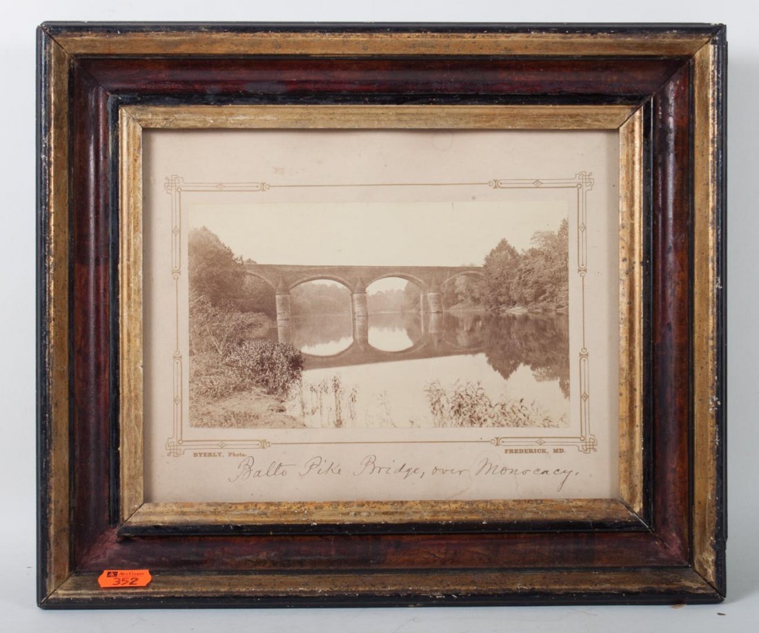 [photography] bridge over Mononcacy River: View of Stonebridge titled on the mount "Balto Pike Bridge, over Monocacy" with credits of byerly, Frederick MD.