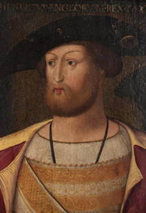 School of Jan Gossaert Mabuse "Henry VIII", oil: (Dutch, 15th century). Portrait of King Henry VIII, oil on cradled panel, 18 1/4 x 13 in., framed