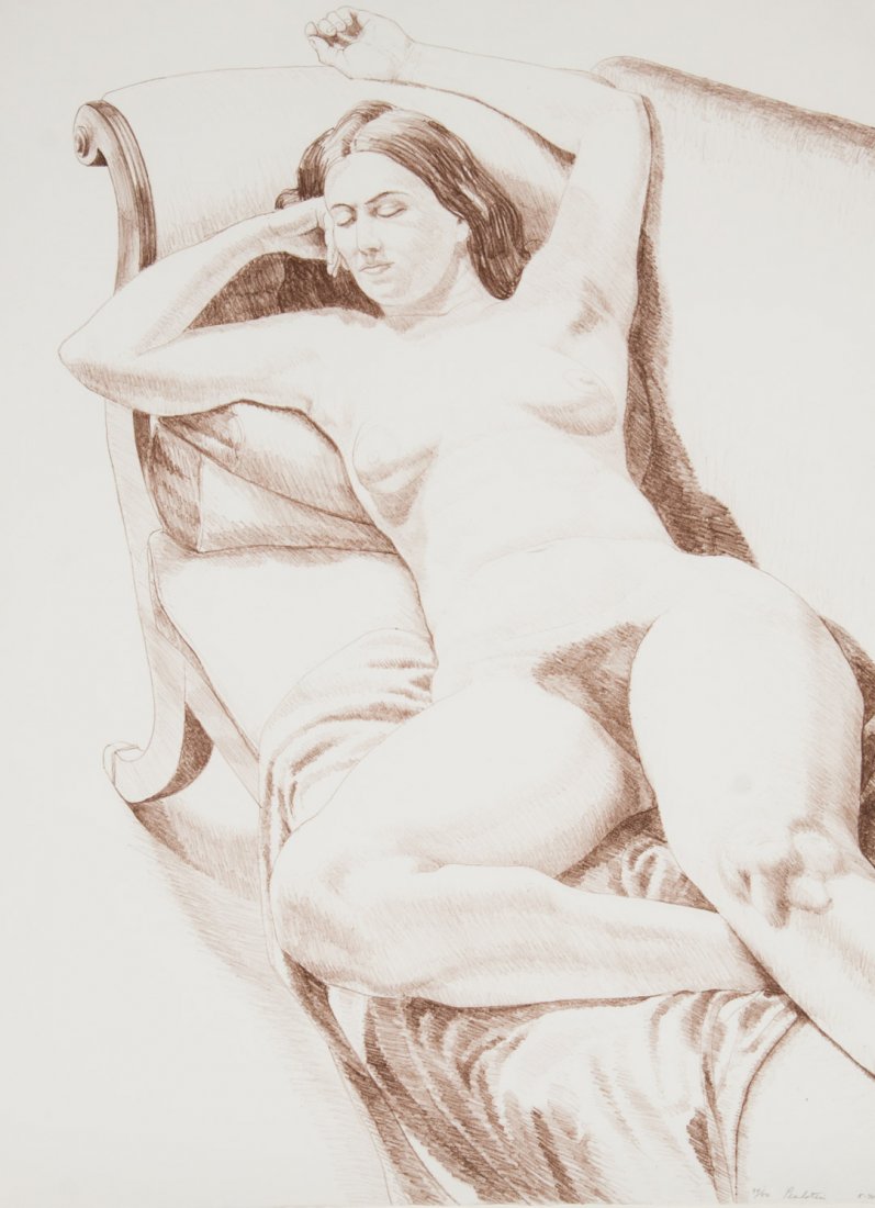 Philip Pearlstein. Figure on Couch, lithograph: (American, b. 1924). Ed. 34/50, signed and dated "Pearlstein, 5-'70" lr, 30 x 22 in., framed