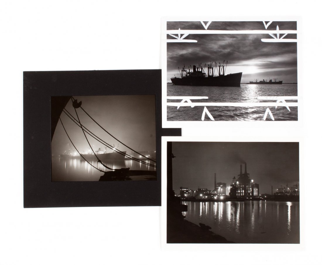 A. Aubrey Bodine. Six unframed photographs: (American, 1906-1970). Six gelatin silver prints from the 1950's depicting views of Baltimore Harbor, one signed lr, each stamped "photograph by A. Aubrey Bodine" on verso, 11 1/4 x 14 in.