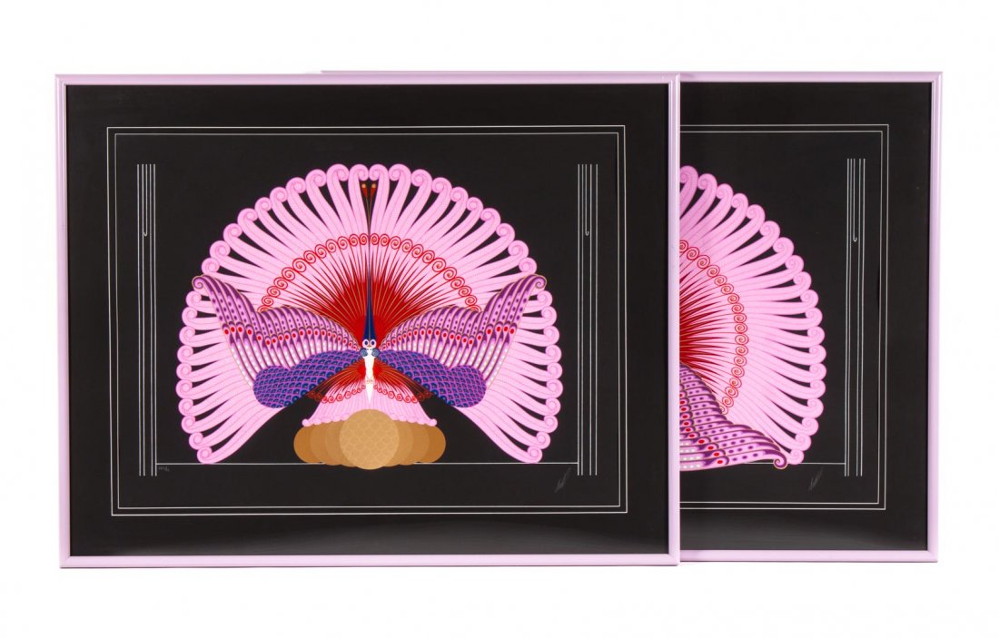 Erte, Phoenix, pair of color serigraphs: Romain de Tirtoff, called Erte (Russian/French, 1892-1990). Phoenix Triumphant" and " Phoenix Reborn" Ed. XXIII/CL, each signed "Erte" lr, 29 x 38 3/4 in., each framed