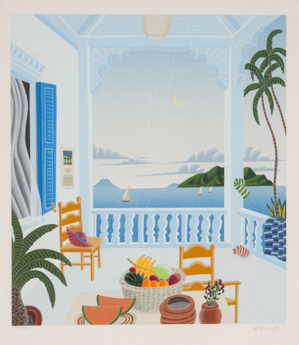 Thomas McKnight. Moonlit Interior, serigraph: Thomas Frederick McKnight (American, b. 1941). Ed. AP 19/60, signed "McKnight" lr, 18 x 16 in.,framed