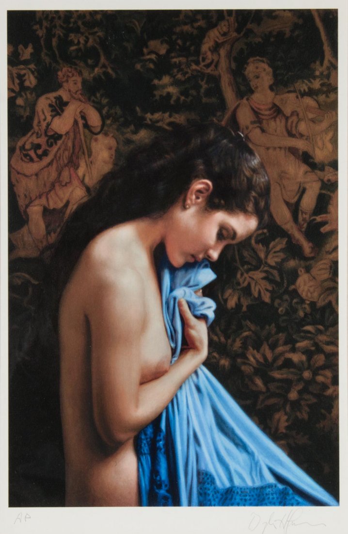 Douglas Hoffman "Blue Shawl" serigraph: (American, b. 1945). Color Serigraph. Signed "Douglas Hoffman" lr, numbered "AP" ll, image size: 15.75 x 10.5 in., framed.