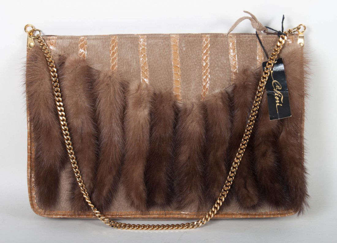 Carlo Fiori suede & snake skin handbag: with mink fur decoration