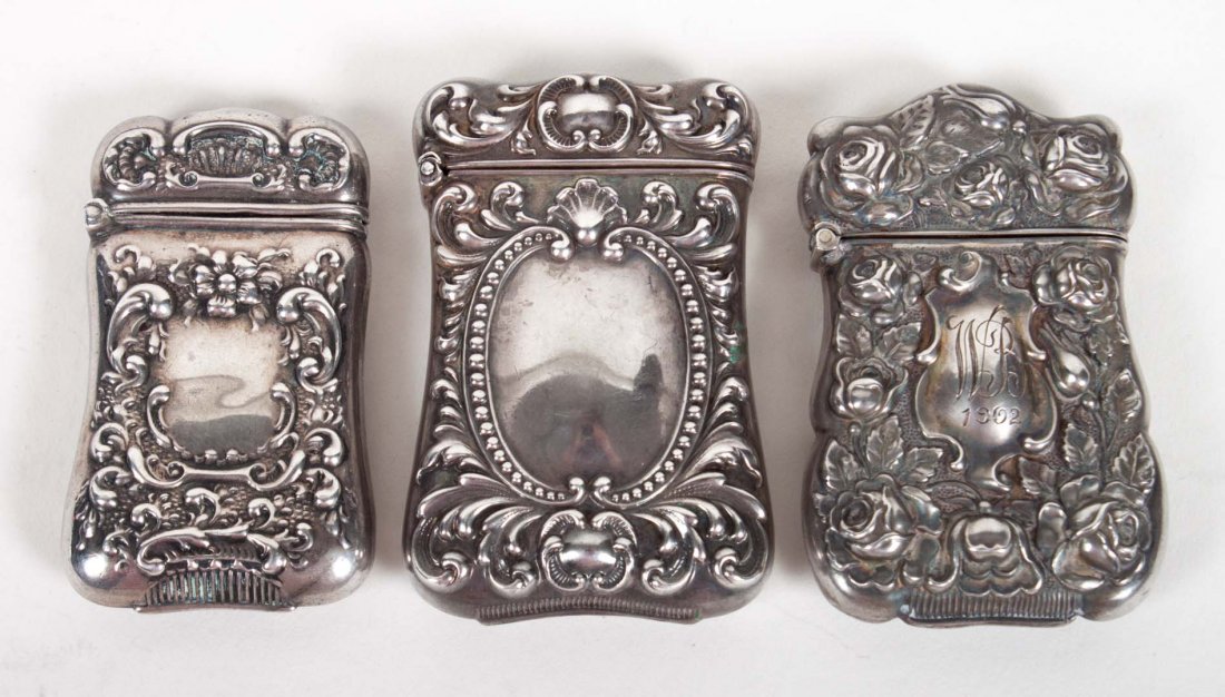 Three Victorian sterling silver match safes: P.W. Ellis & Co., Lebkuecher & Co., and Palmer & Peckham, 2.05 ozt. t.w.