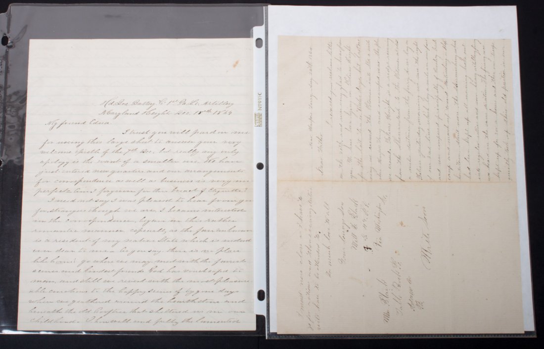 [Civil War] Two Union soldiers' letters: comprising: William H. Black (Co. G, 49th Regt. Pa. Volunteer Infantry) Harper's Ferry, Aug. 26th, 1864, to his father in Adams Co., Pa., 3 1/2 pp. 8vo, relating recent movements of his unit from Boli