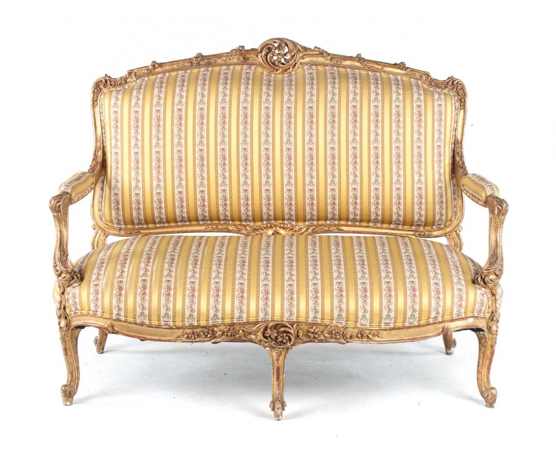 Louis XVI style giltwood settee: 19th century; 42 in. H., 55 in. W.