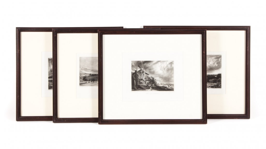 David Lucas, after John Constable. Four mezzotints: (British, 1802-1881). "Summer Afternoon-After a Shower," "Mill near Colchester," "A Summerland," and "Autumnal Sun Set," plate sizes: approx. 7 x 10 in., each framed