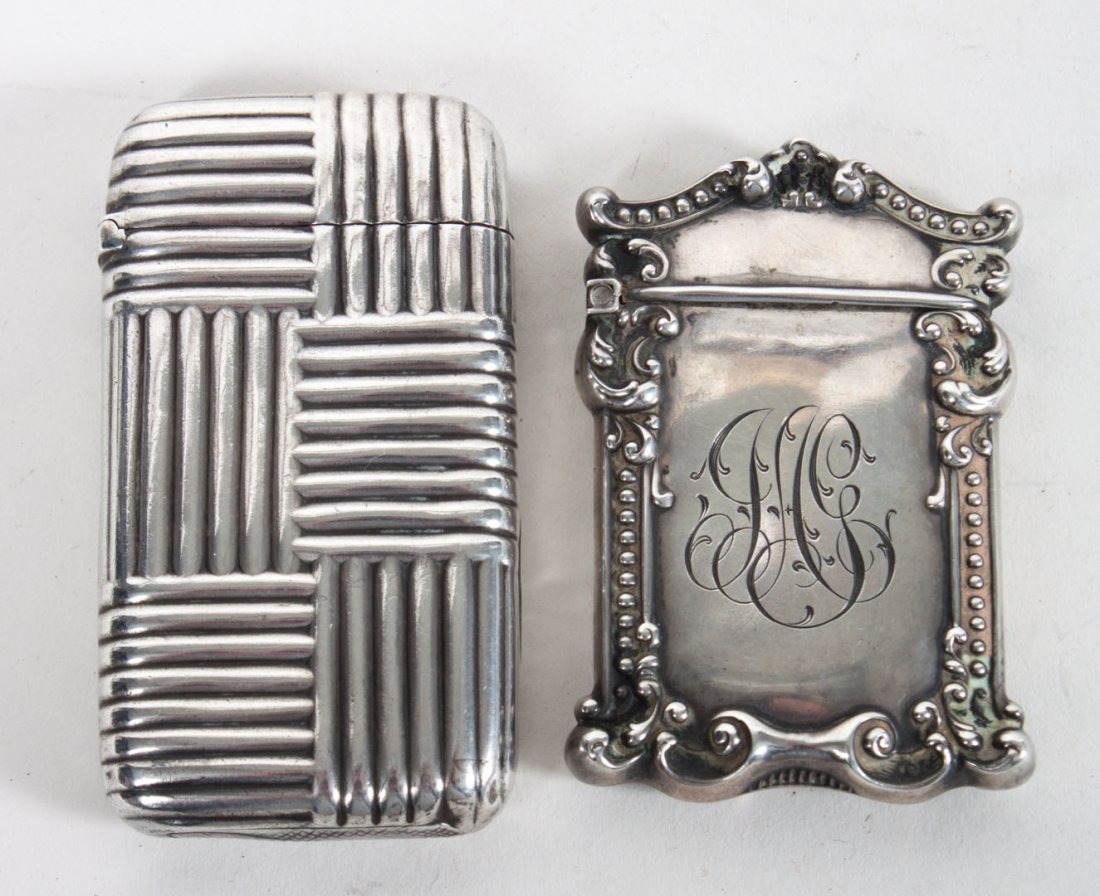 Two American sterling silver match safes: one Frank Whiting Co. and one F.S. Gilbert (inscription dated 1901); 1.85 ozt. t.w.
