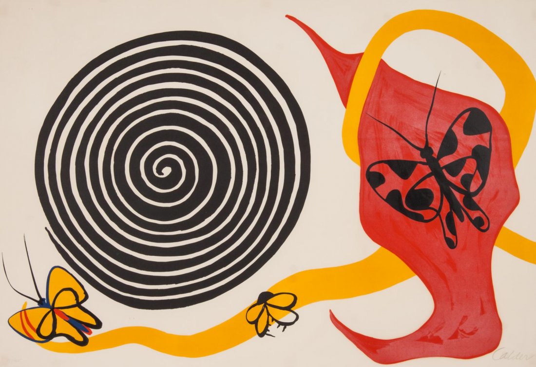 Alexander Calder "Papillon," color lithograph: (American, 1898-1976). Ed. 123/125,1969, signed in pencil "Calder" lr, sheet size: 26 x 38 in., framed
