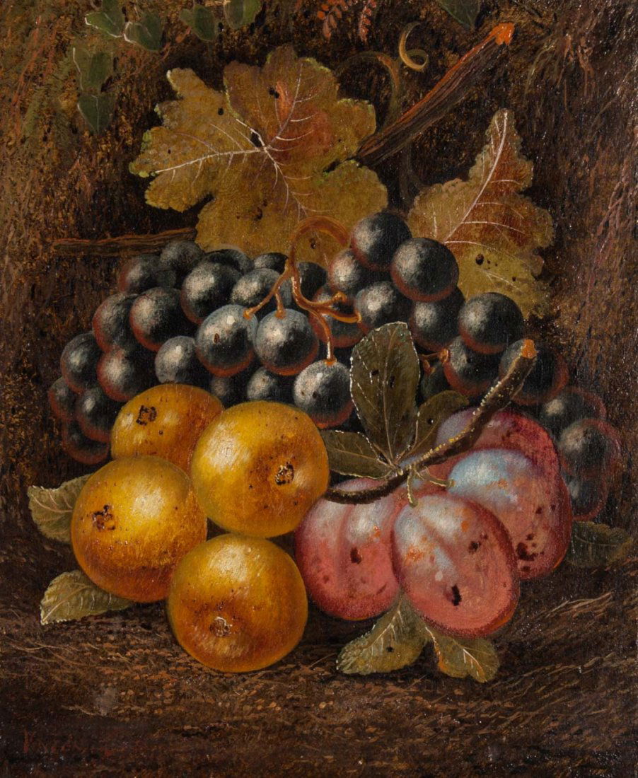 Vincent Clare. Still Life with Fruit, oil/canvas: (British, 1855-1930). Signed "Vincent Clare" ll, 12 x 10 in., framed