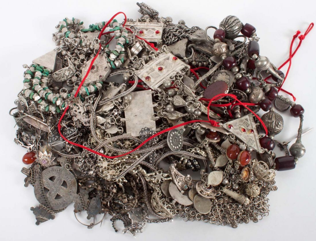 Bag of assorted tribal & ethnic jewelry items: including some silver, including items from the Middle East and Central Asia