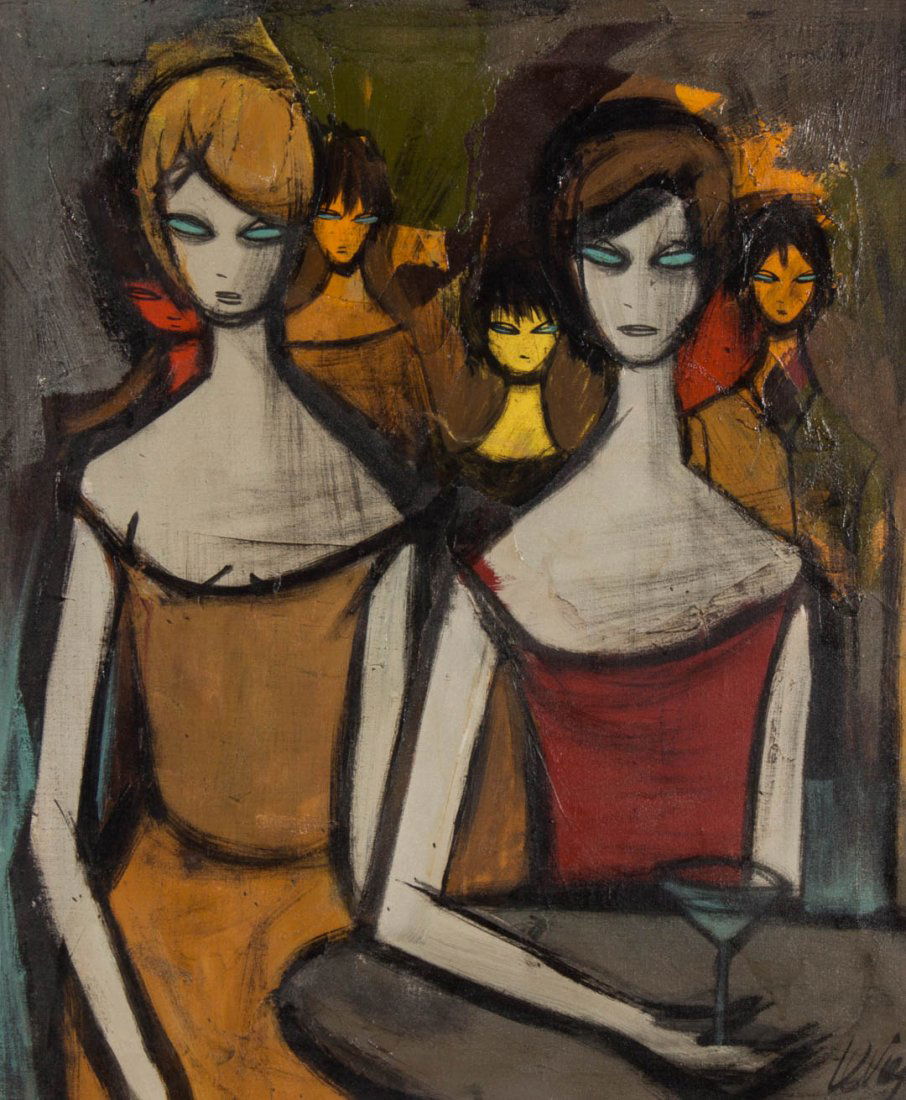 Charles Levier. Girls at a Bar, oil on canvas: (French, 1920-2003). Signed "Levier" lr, 24 x 20 in., framed