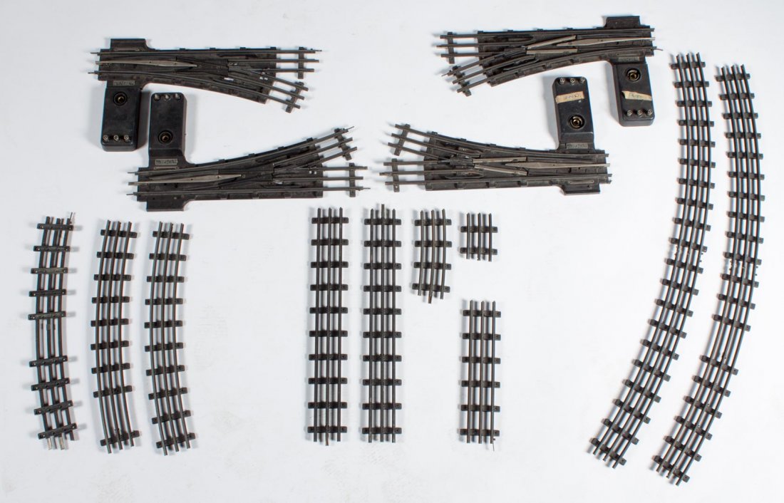 Large group of Lionel T-Rail track and switches: approx. 51 pieces of track, and four #731 switches