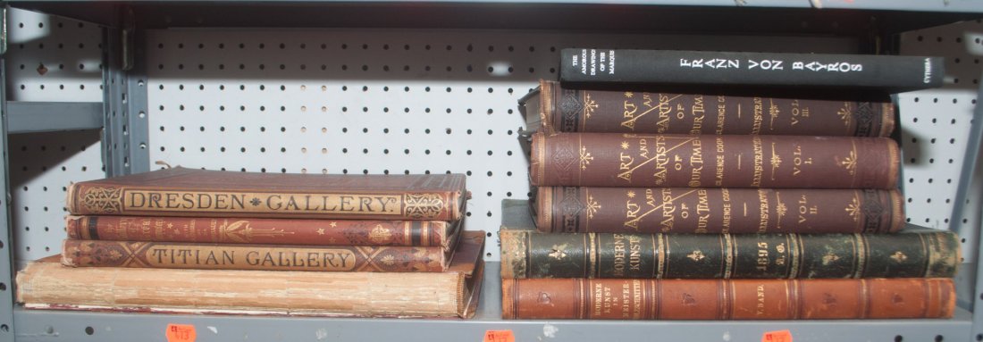 [Art] Nine Volumes: 1) The Titian Gallery (Boston: James R. Osgood and Co., 1877), folio, brown, cloth; 2) Gallery of Great Composers (Boston: James R. Osgood and Co., 1874), folio, brown, pictorial cloth; 3) The Dresden