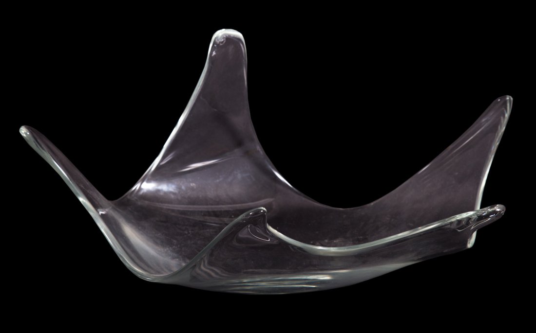 Holmegaard art glass centerpiece bowl: free-form art glass piece, inscribed "?PG8623438," approx. 10 1/2 in. H., 18 in. W.