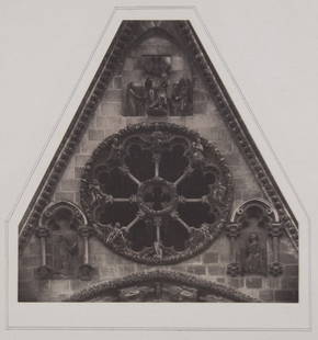 Frederick Evans "Bourges Cathedral,"platinum print: Frederick Henry Evans (American, 1853-1943). "Bourges Cathedral, West Front," blindstamp lr, 8 1/2 x 8 1/2 in., unframed. Hans P. Kraus Jr., Fine Photographs, New York label on inside of mat and on ve