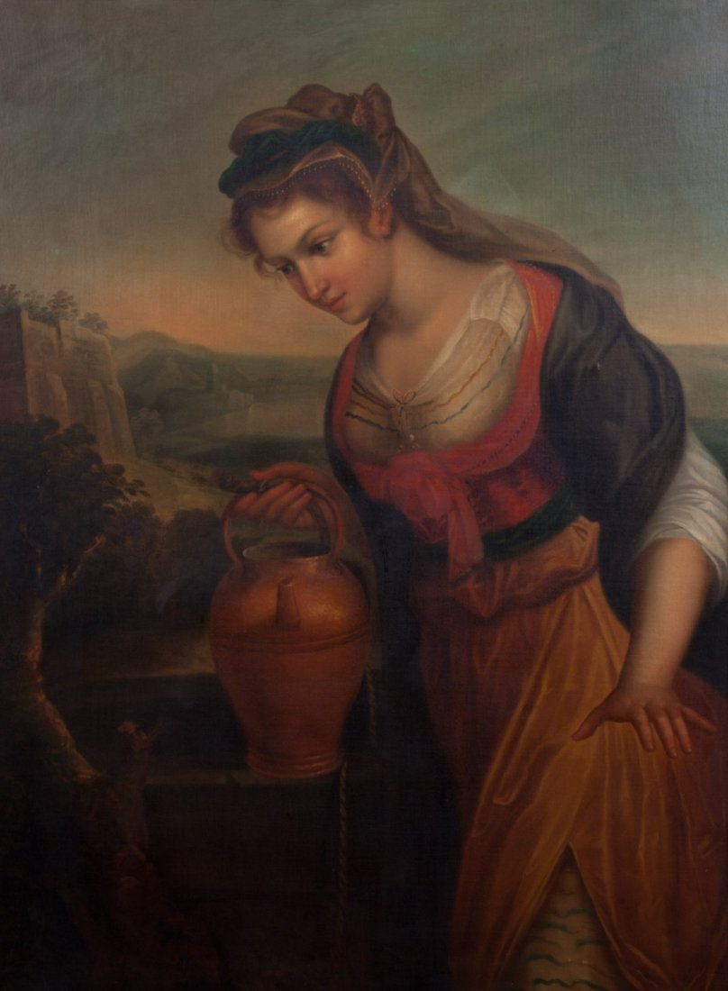Continental School, 19th c. La Source, oil: Oil on canvas, unsigned, 40 x 30 in., framed
