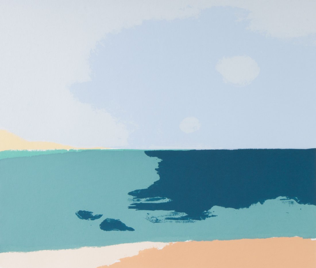 Herman Maril. "Sand, Sea, and Sky," screenprint: (American, 1908-1986). Color screenprint, ed. 36/100, signed "Herman Maril" lr, 15 x 18 in., framed